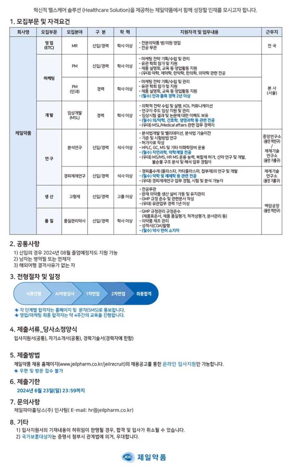 [제일약품] 인재채용