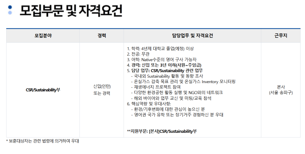 [한솔섬유] CSR/Sustainability부 신입(인턴) 또는 경력 채용