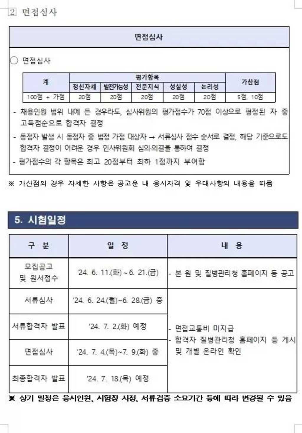 [질병관리청] 2024년 제3차 청년인턴 채용 공고