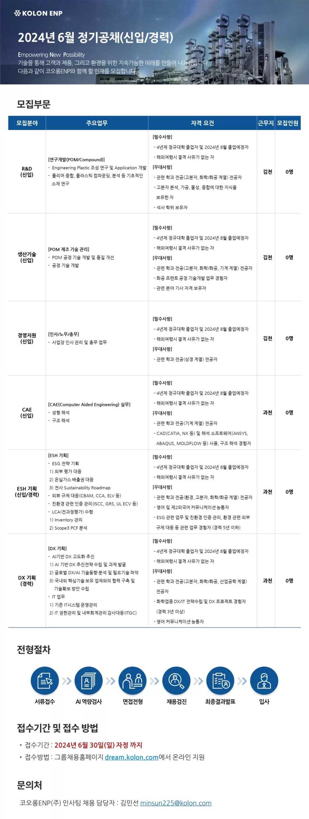 [코오롱이앤피] 6월 정기공채(신입/경력)