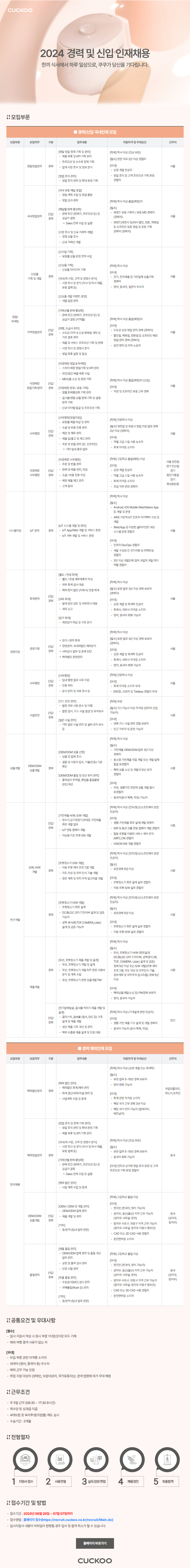 [쿠쿠홀딩스] 2024년 3분기 경력 및 신입 인재채용