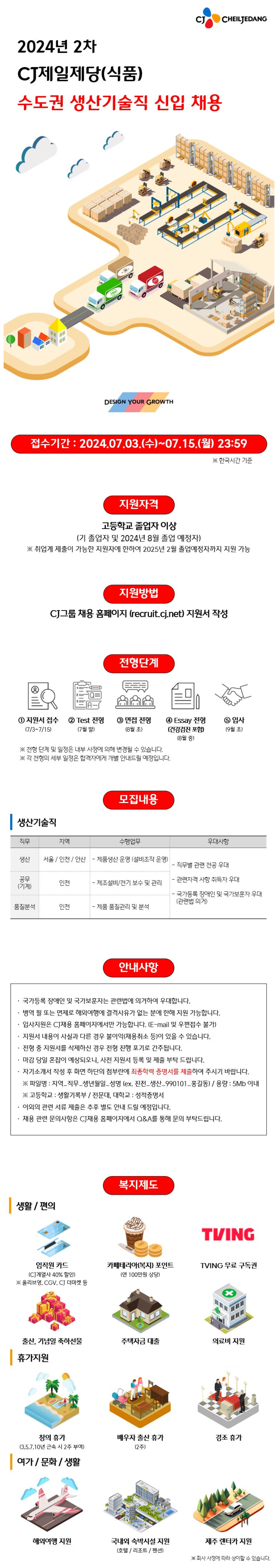 [CJ제일제당] 2024년 2차 CJ제일제당(식품) 수도권 생산 기술직 신입 채용