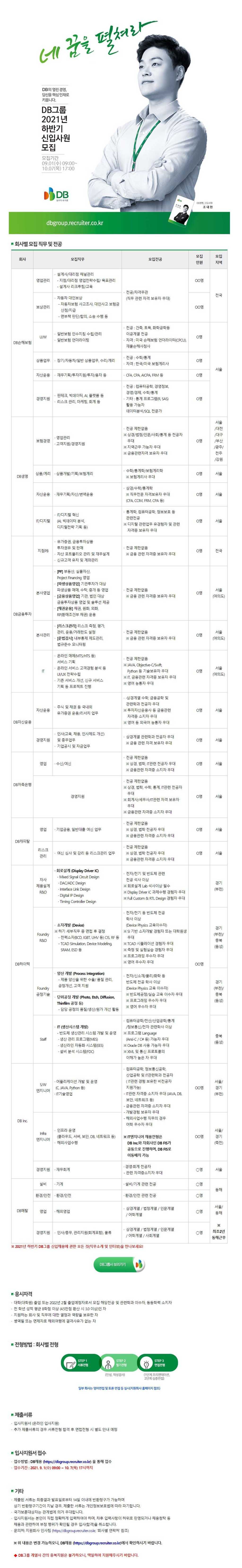 DB그룹 2021년 하반기 신입사원 채용