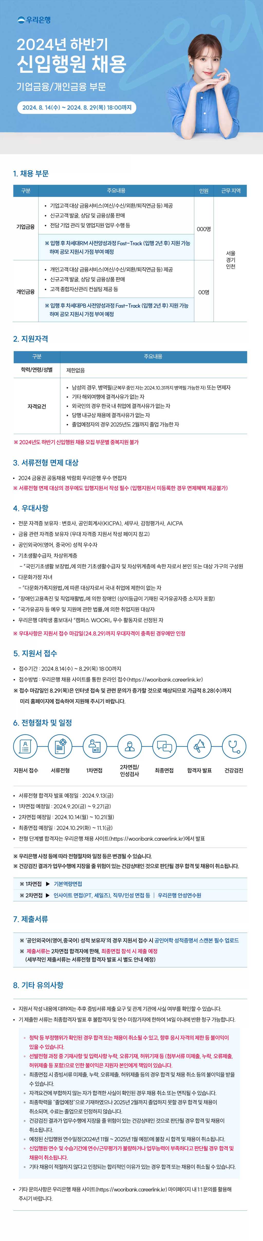 [우리은행] 2024년 하반기 신입행원 채용