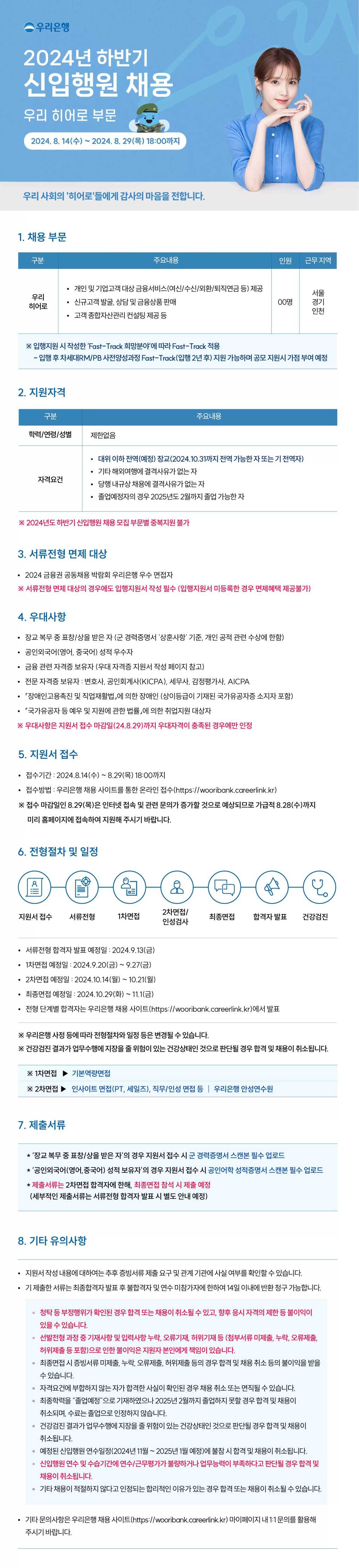 [우리은행] 2024년 하반기 신입행원 채용