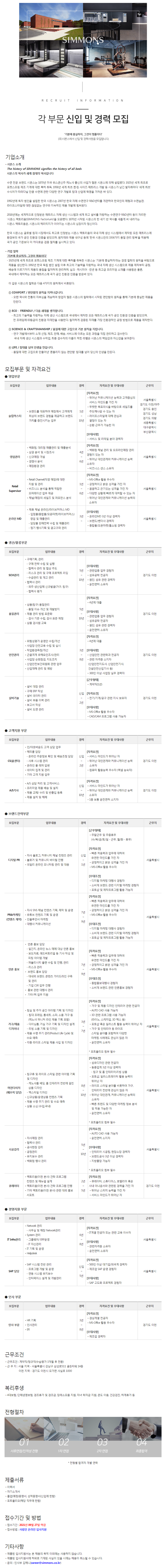  각 부문별 신입 및 경력 채용