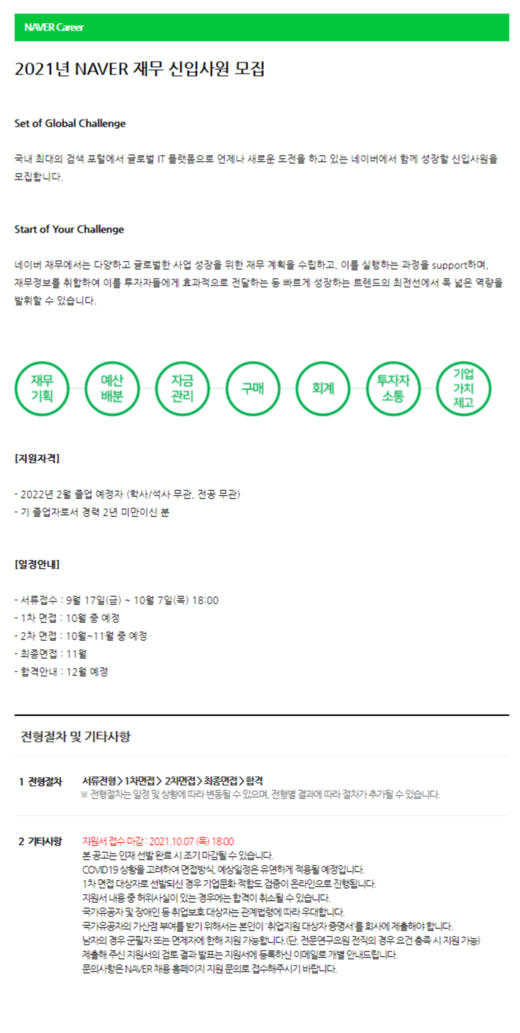 2021년 NAVER 재무 신입사원 모집