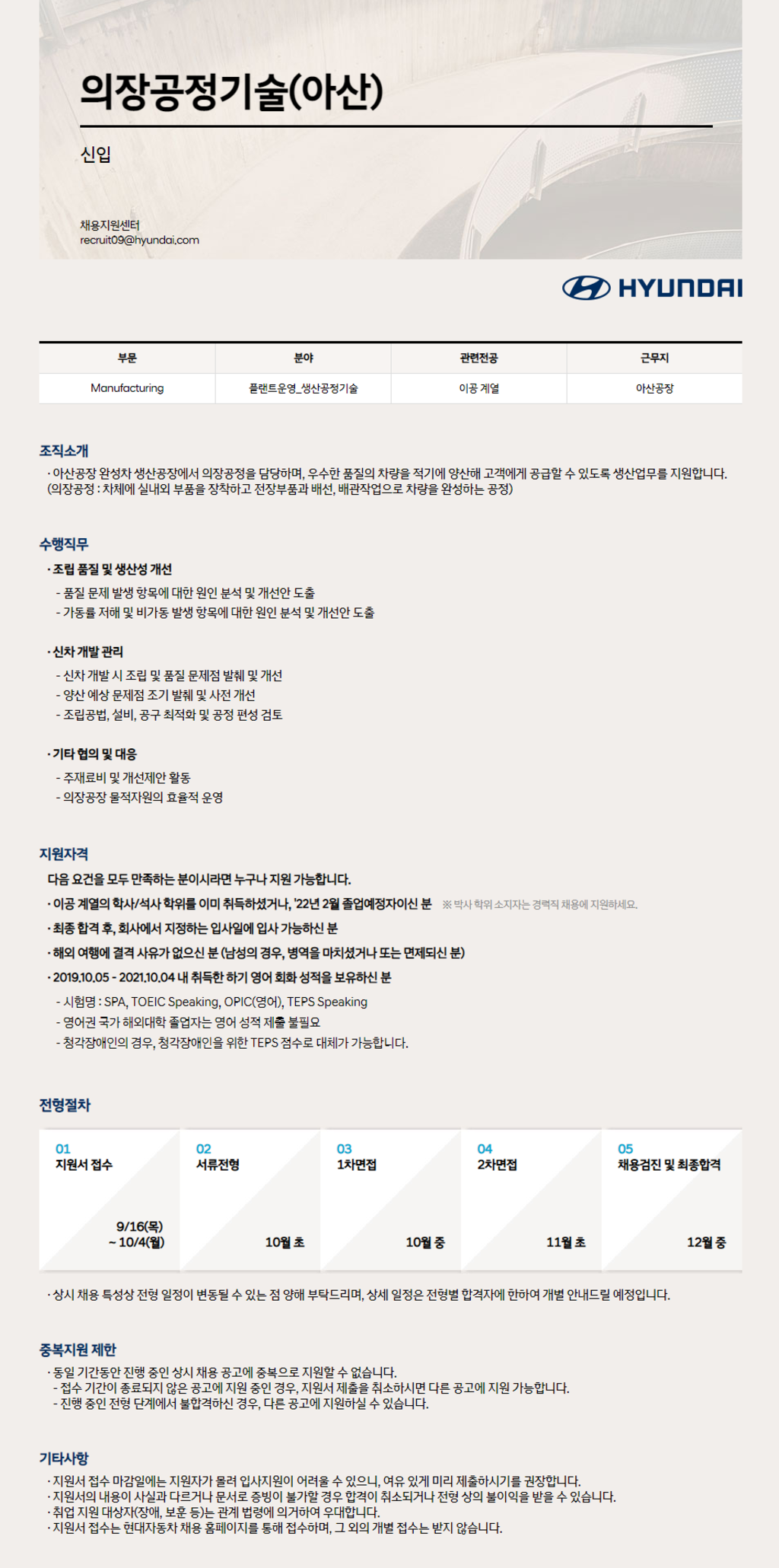 각 부문별 신입사원 채용