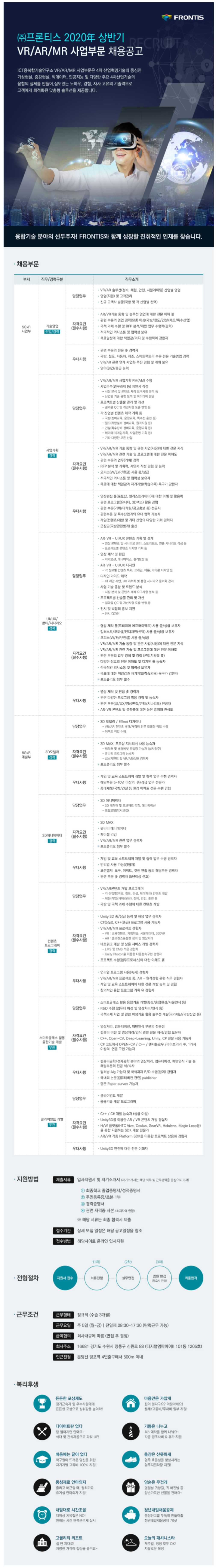  VR/AR 각 부문별 채용 (영업/기획/개발/디자인)