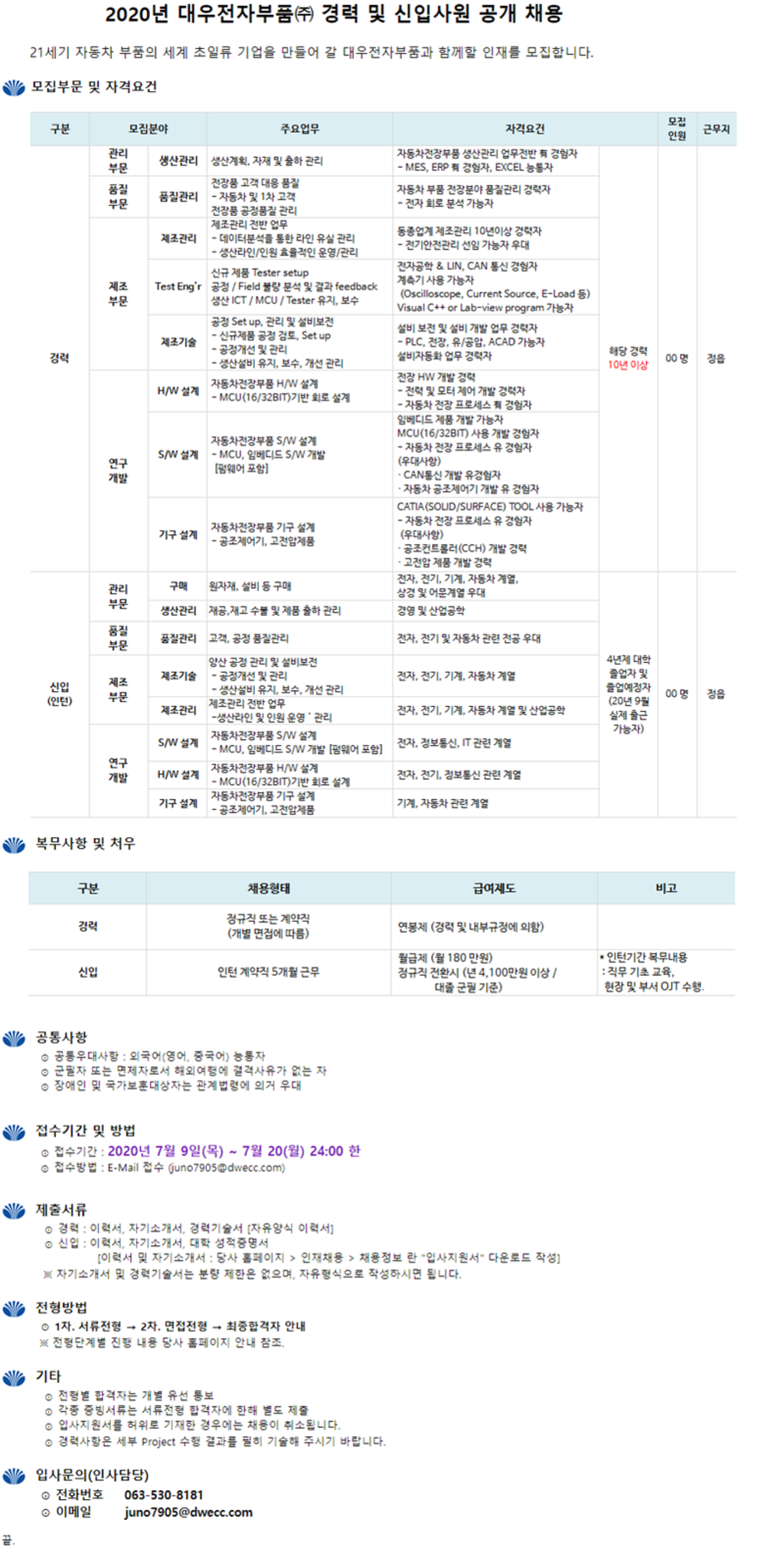 2020년 경력 및 신입사원 채용