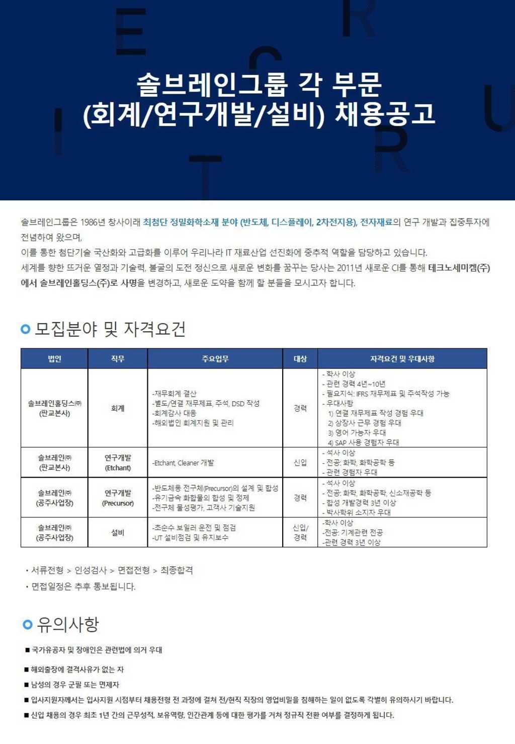 각 부문 신입/경력 채용