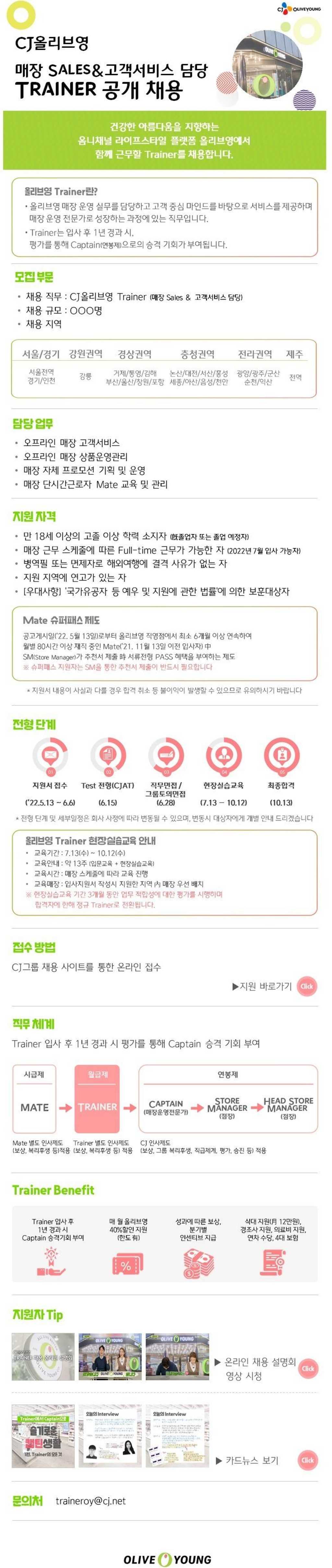 매장 Sales&고객서비스 담당 Trainer 채용