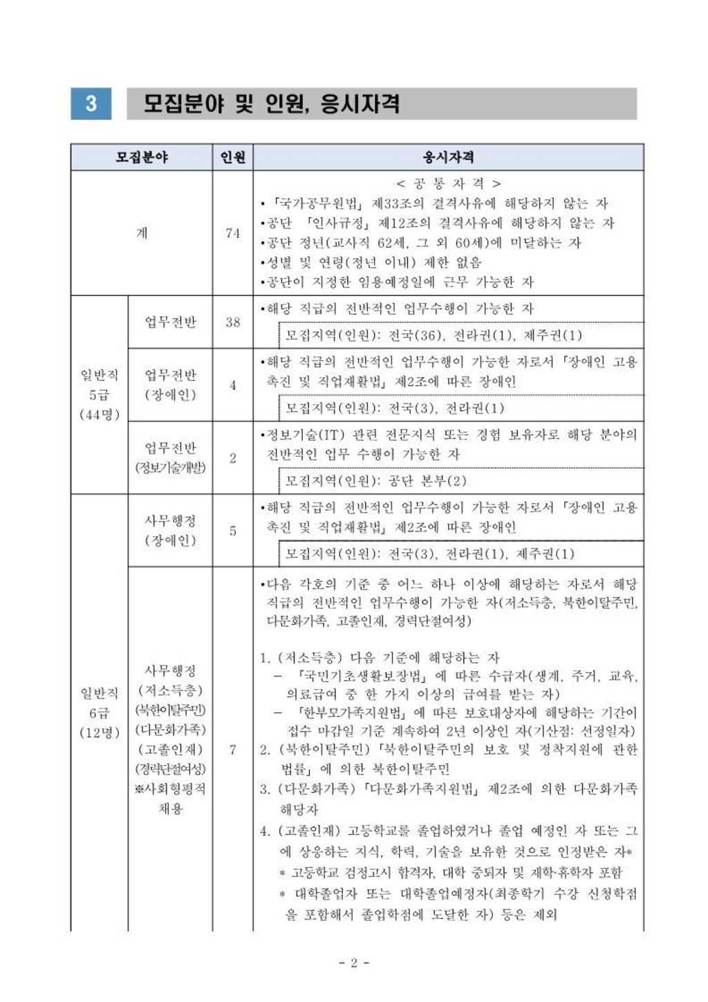 2022년도 정규직, 특정업무직 신입 공개 채용