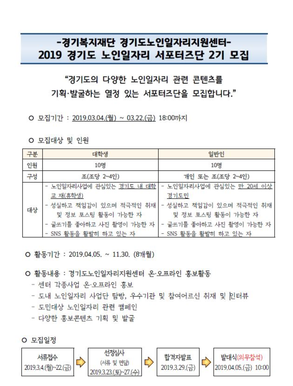 2019 경기도 노인일자리 서포터즈단 2기 모집