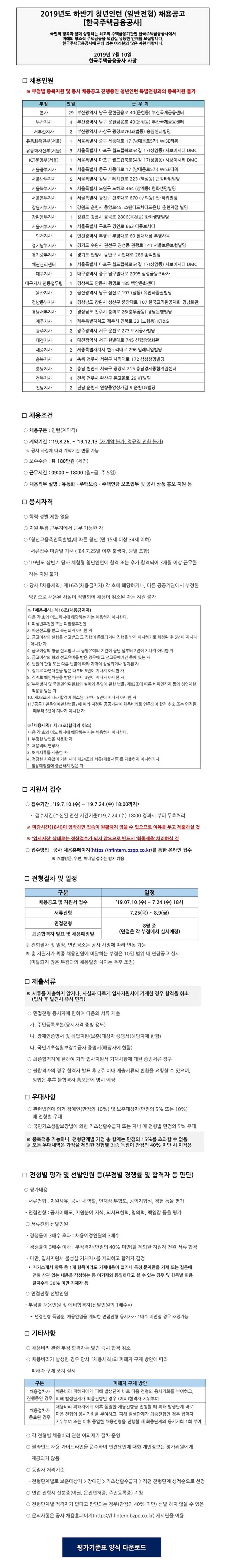 [한국주택금융공사] 2019년도 하반기 체험형 청년인턴 채용 (~07/24)