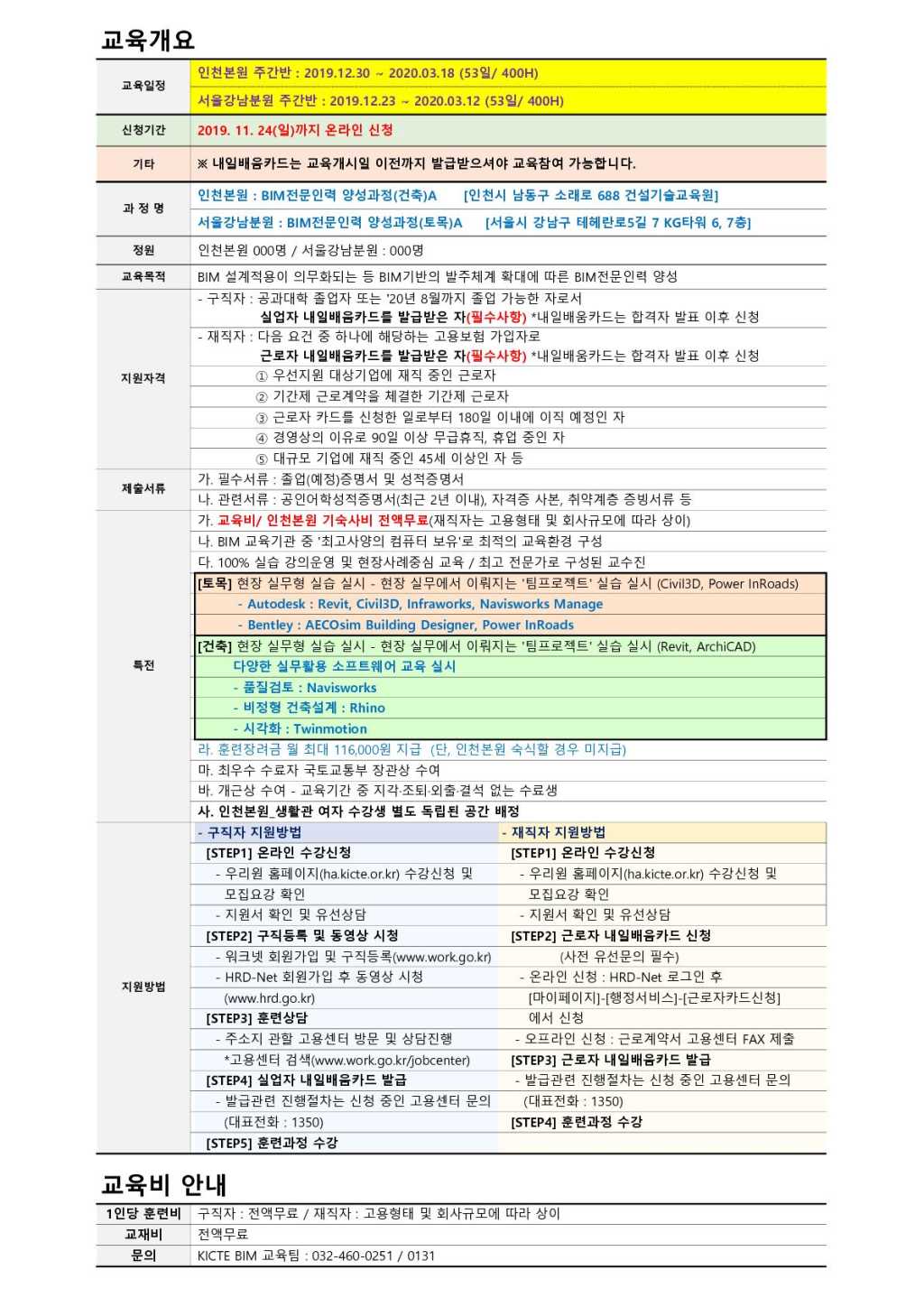 (재단)건설기술교육 건설기술교육 BIM과정 참가자 모집