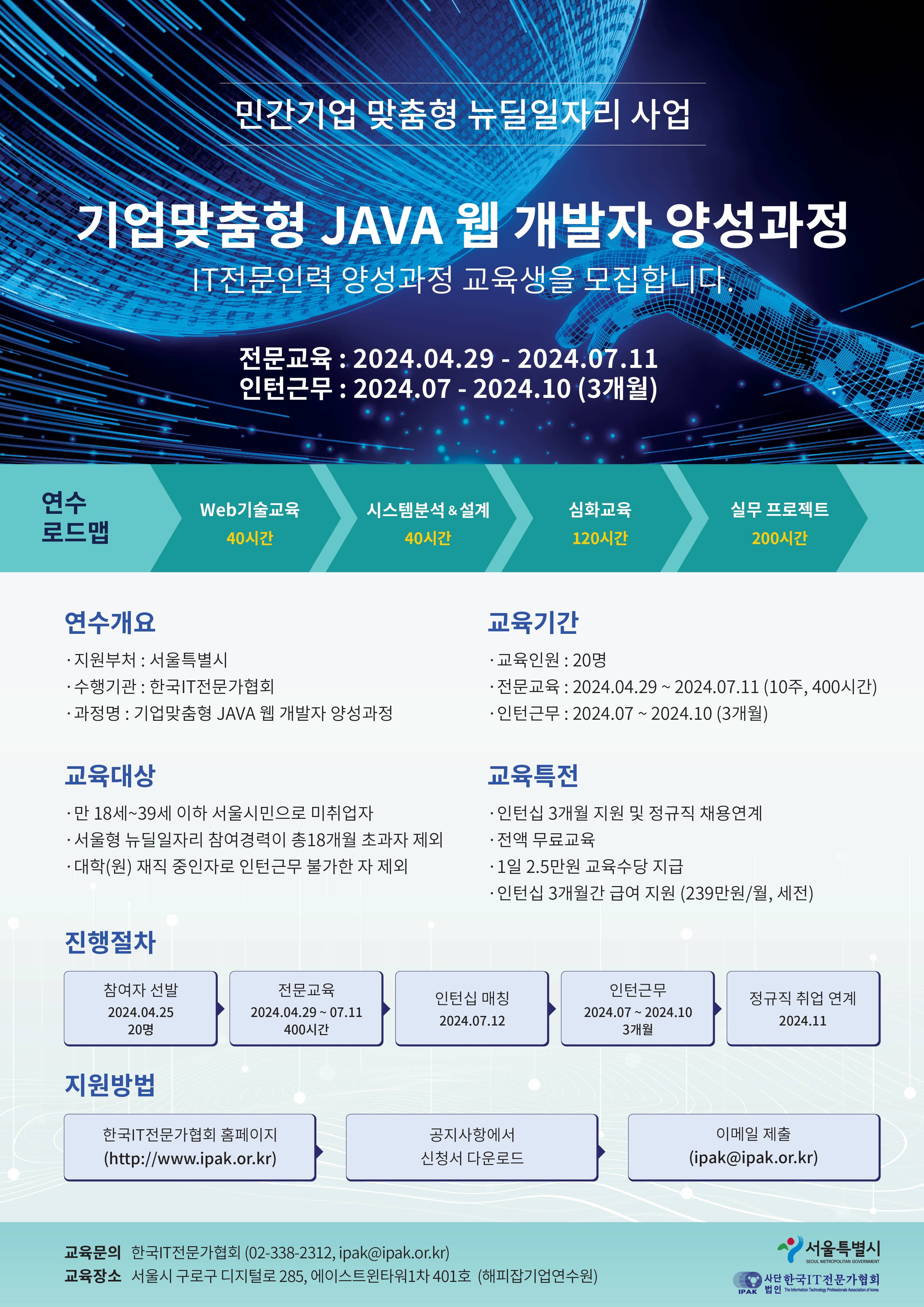 [2024 서울시 뉴딜 일자리] 기업 맞춤형 자바(JAVA) 웹 개발자 양성 과정 인턴 모집