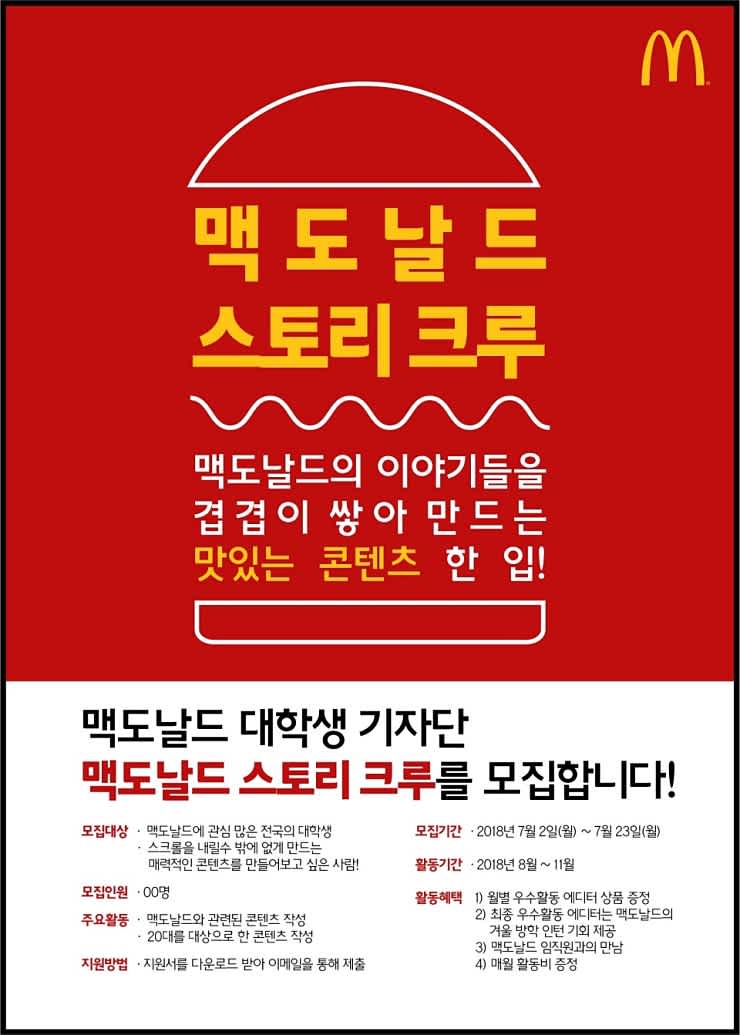 [맥도날드] 대학생 기자단 스토리크루 1기 모집