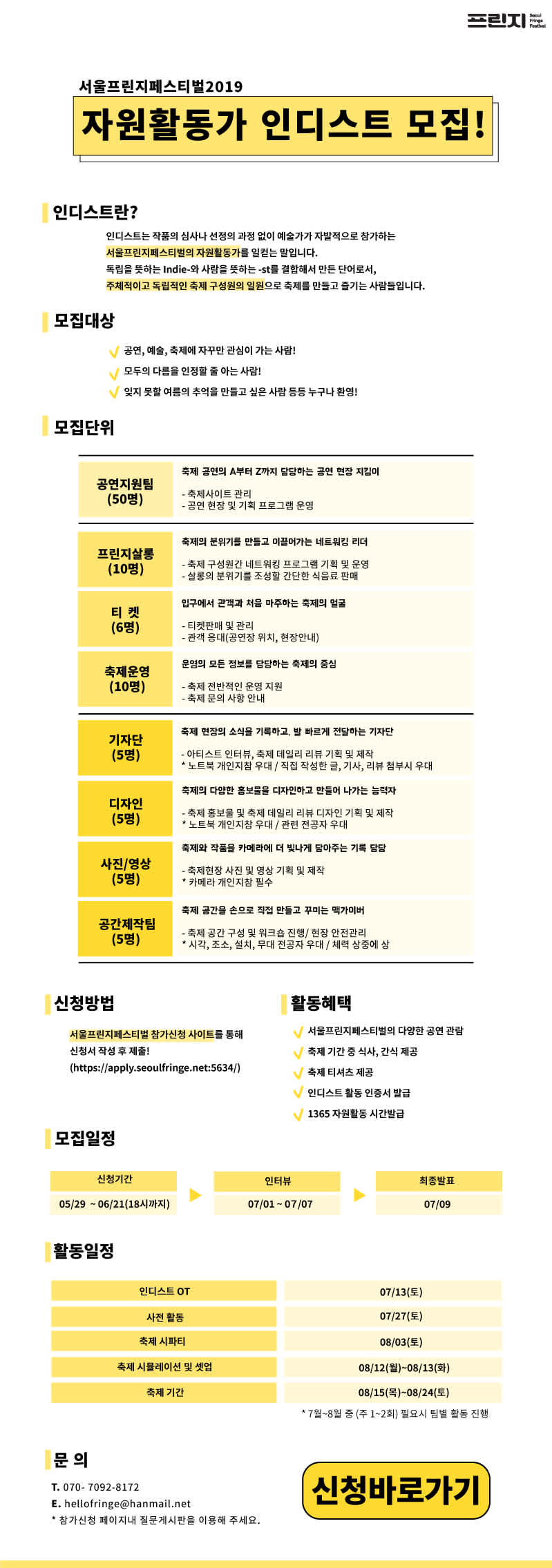 서울프린지페스티벌2019 인디스트모집