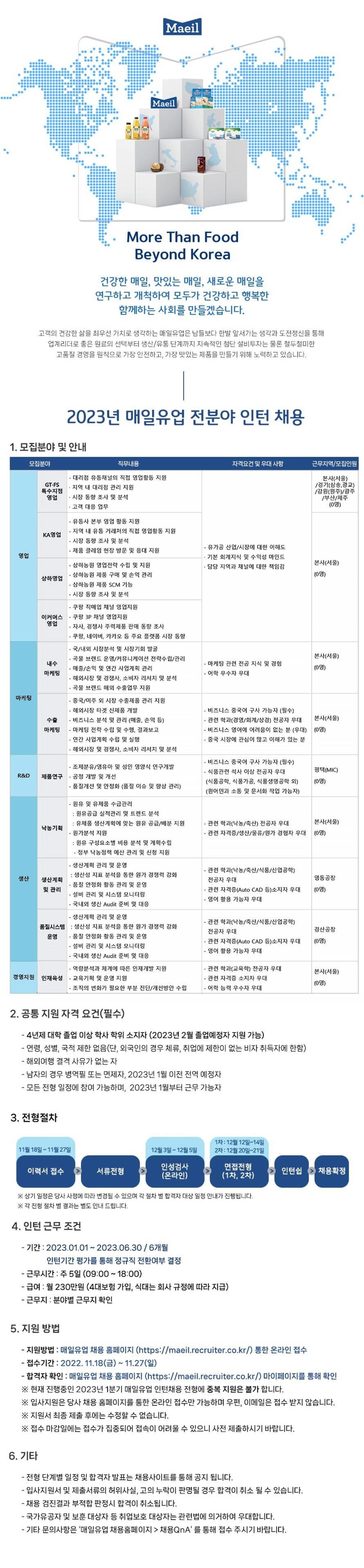 2023 매일유업 채용연계형 인턴채용 | 공모전 대외활동-링커리어