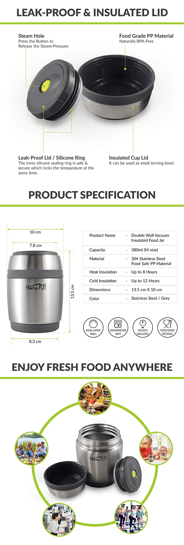 Home Puff Double Wall Vacuum Insulated Stainless Steel Food Jar 3