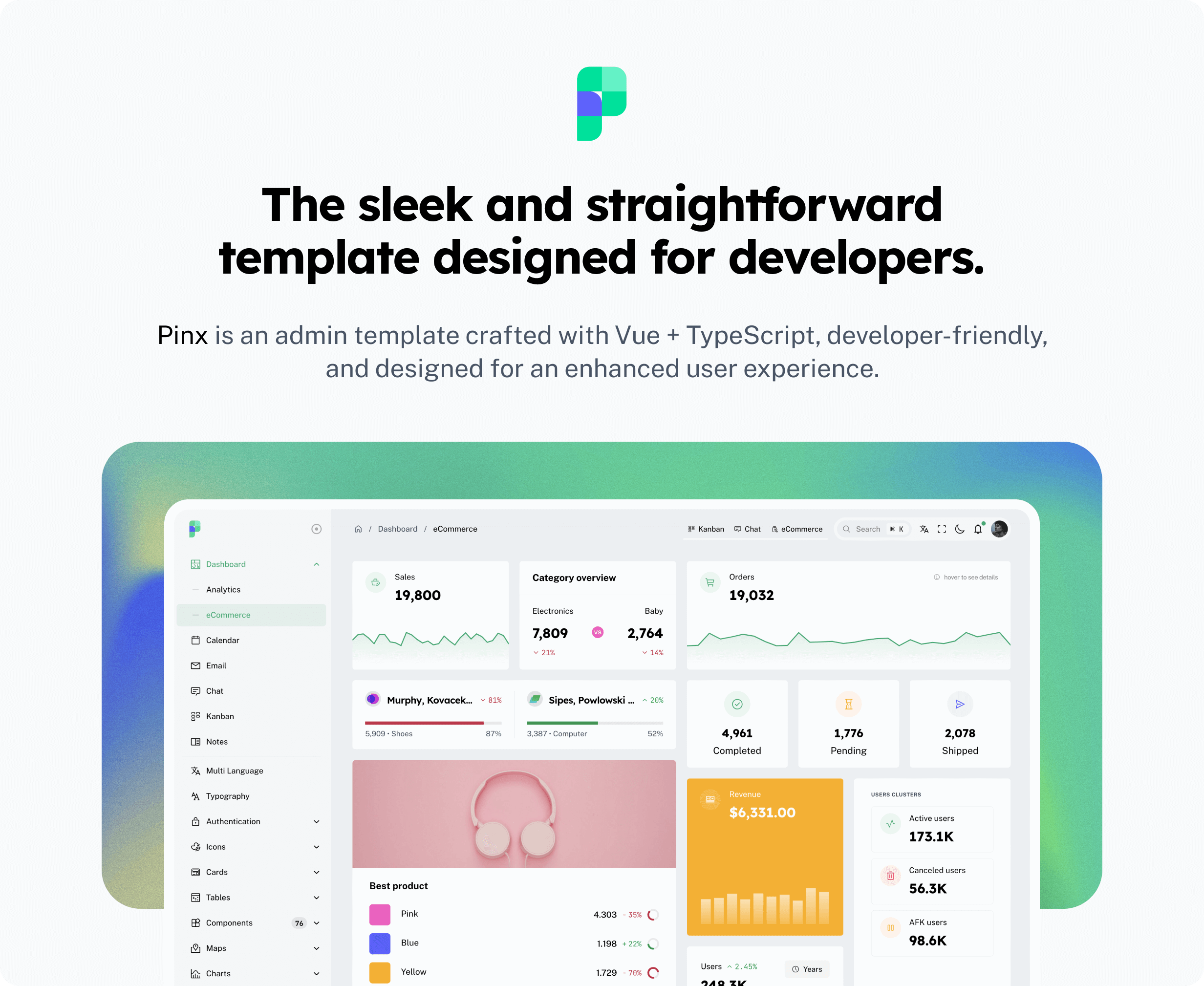 Pinx Admin Template - Hero Section