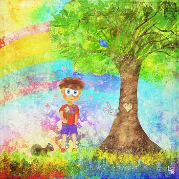 Cute Boy with Flowers - Digital Illustration