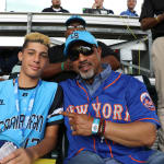 mets player and ll players in stands