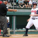 challenger game - batter about to run to first base