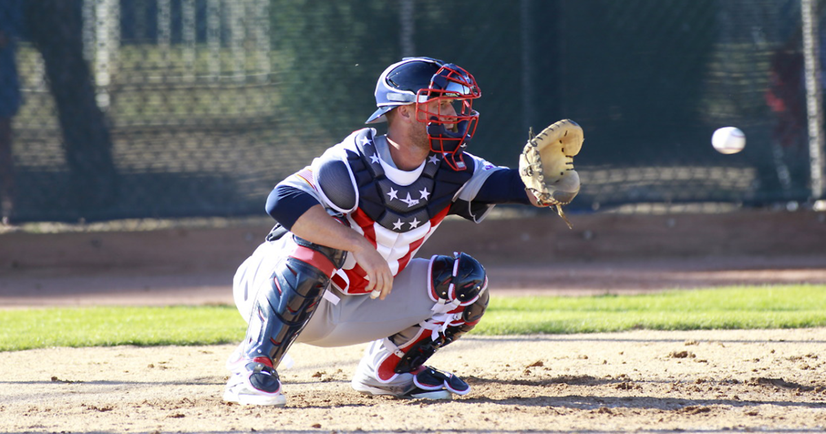 Youth Little League Baseball Catcher During A Game. Stock Photo