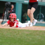 challenger game - player sliding into homeplate