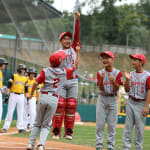 japan team laughing during lineup