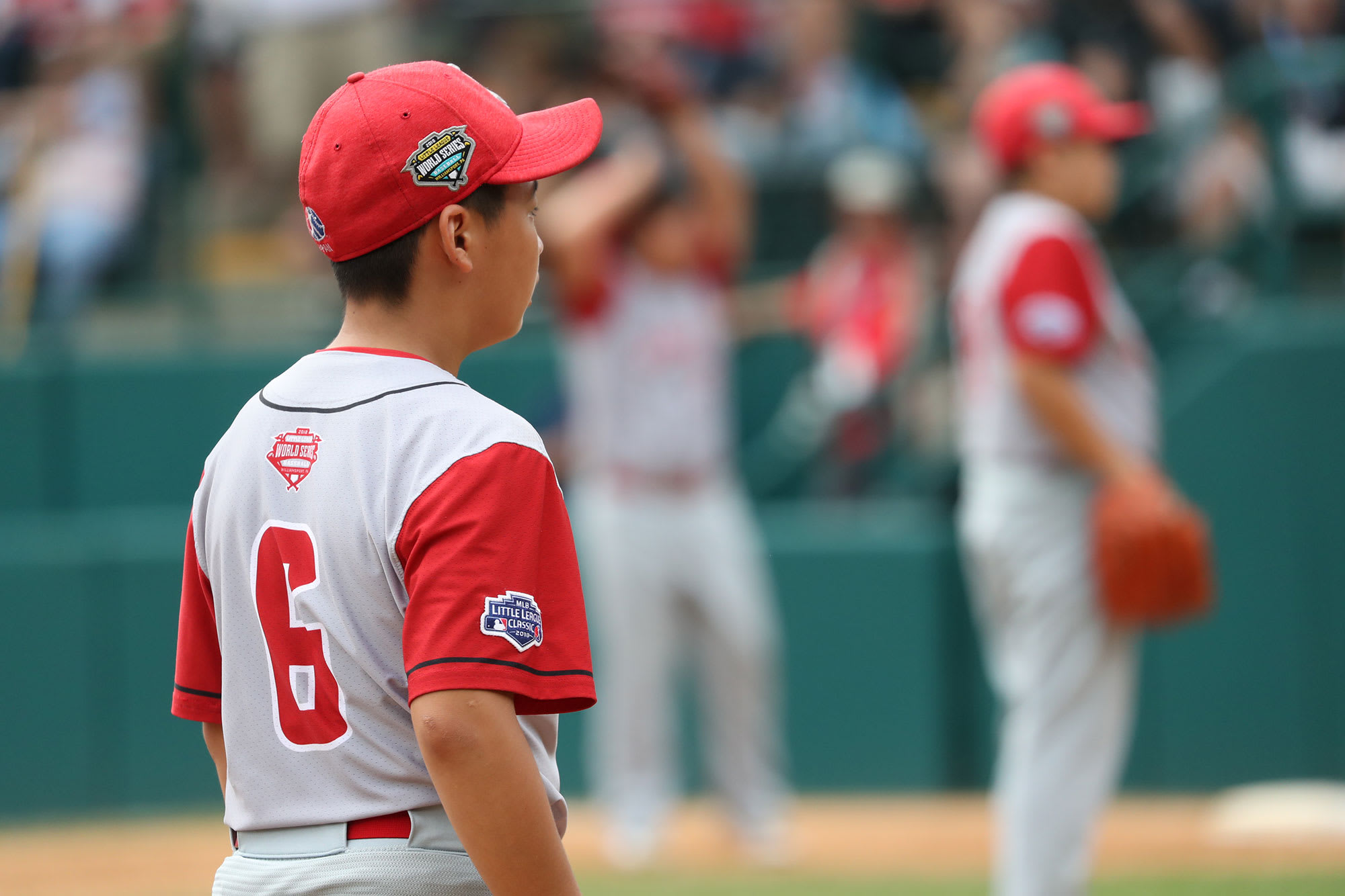 japan player looking towards infield