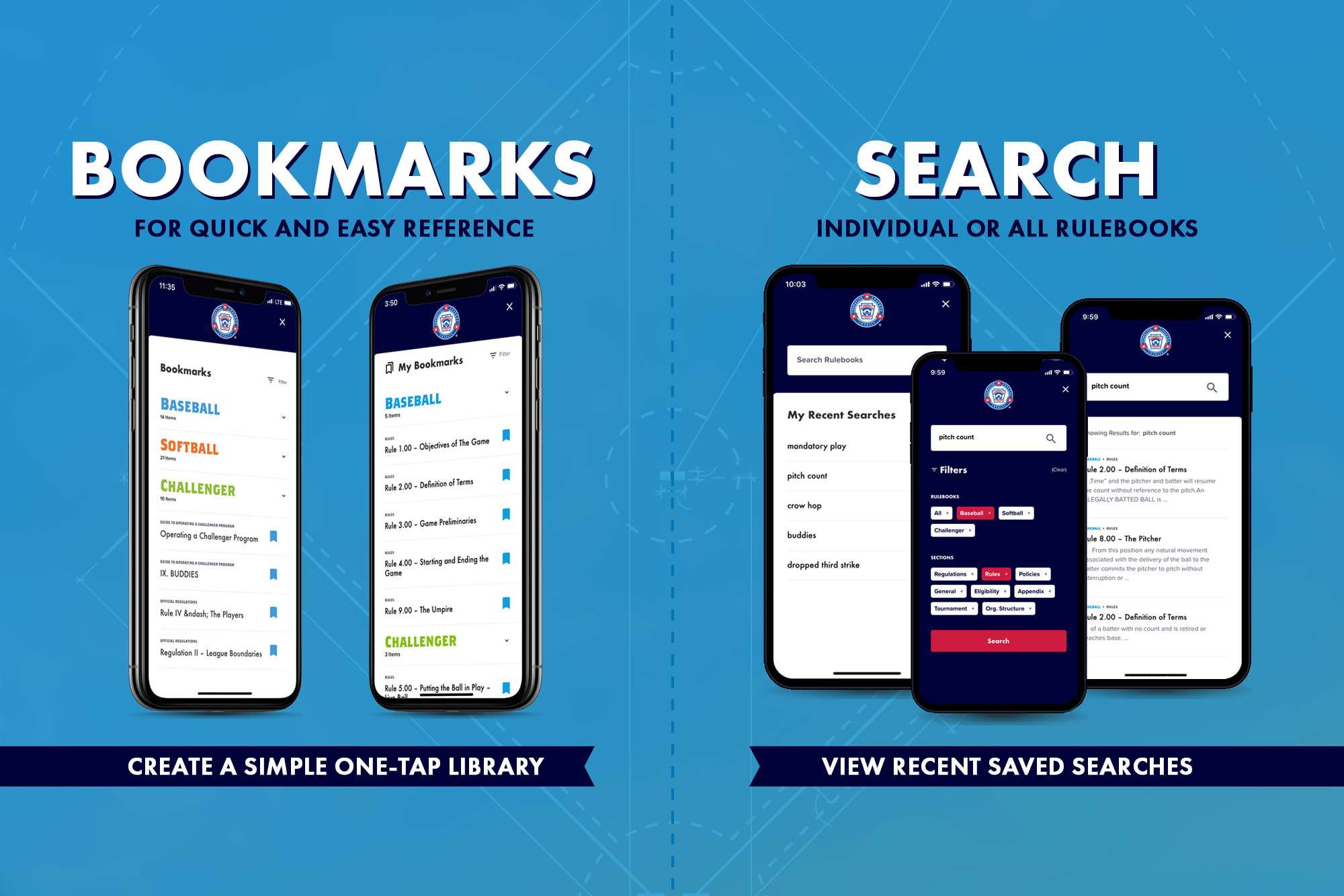 rulebook app bookmarks and search