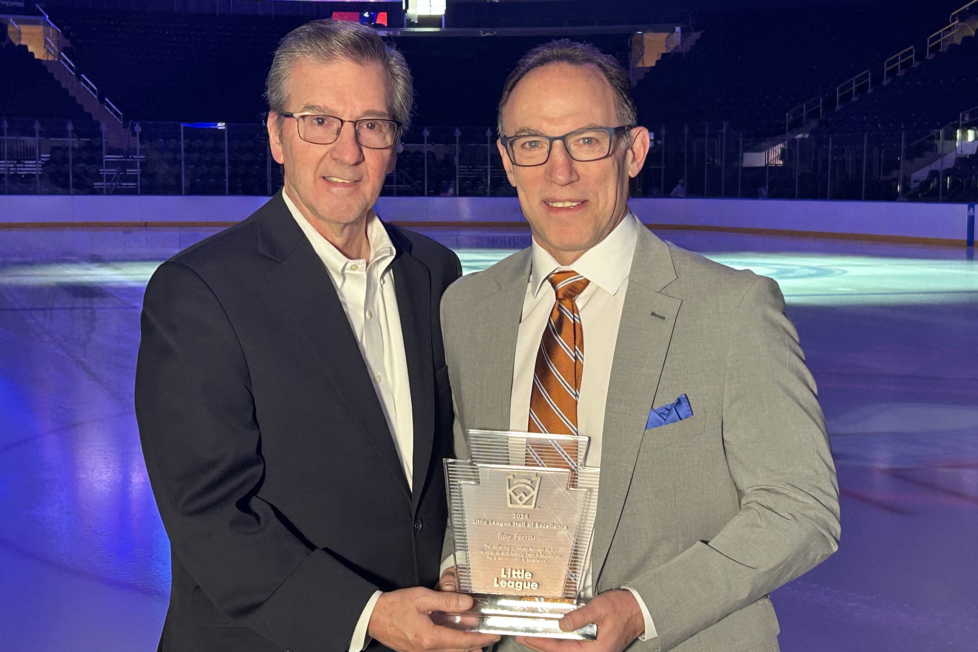 Ray Ferraro with Steve Keener receiving the Hall of Excellence Award