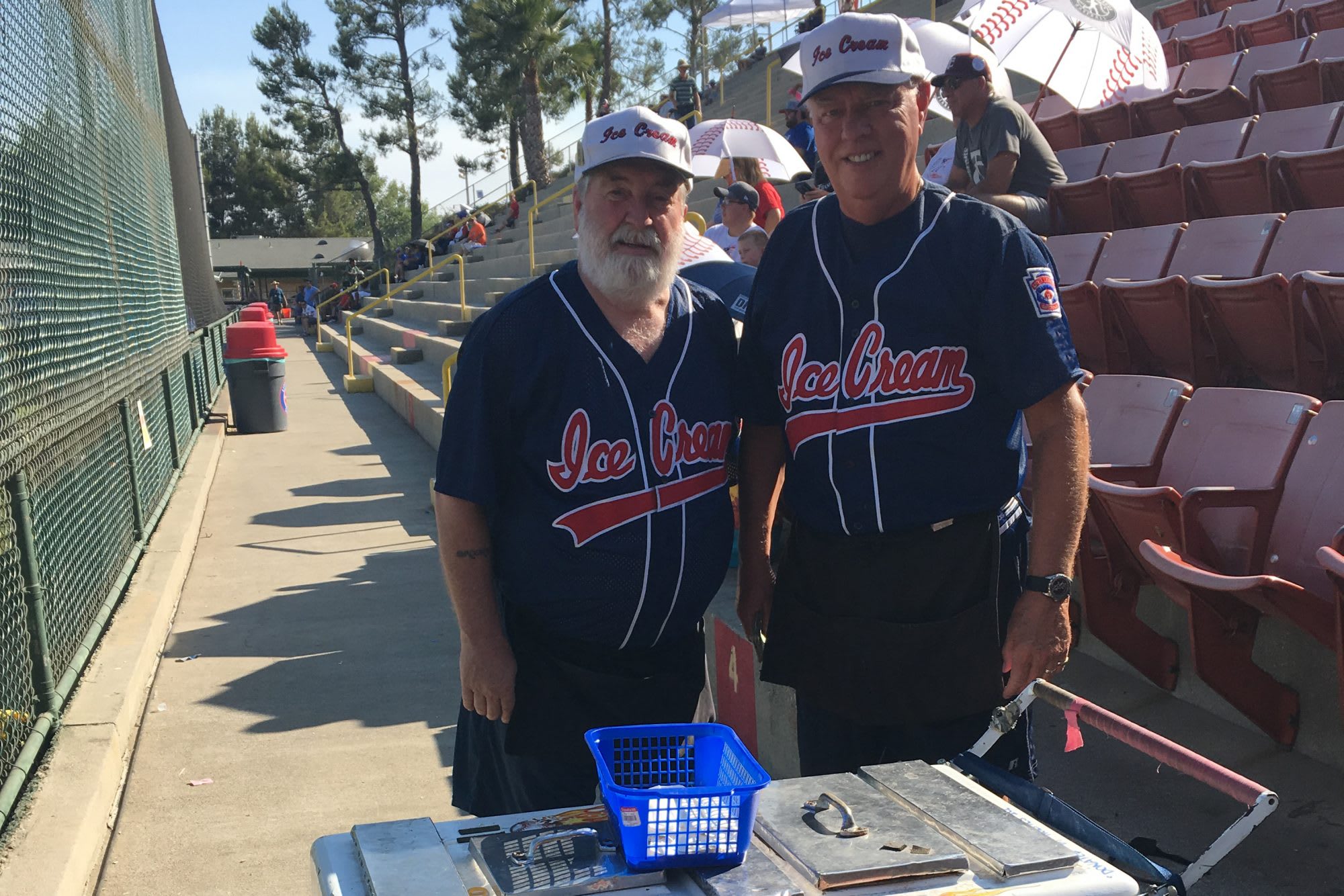 San Bernardino's "Ice Cream Guys" stand next to their iconic cart.