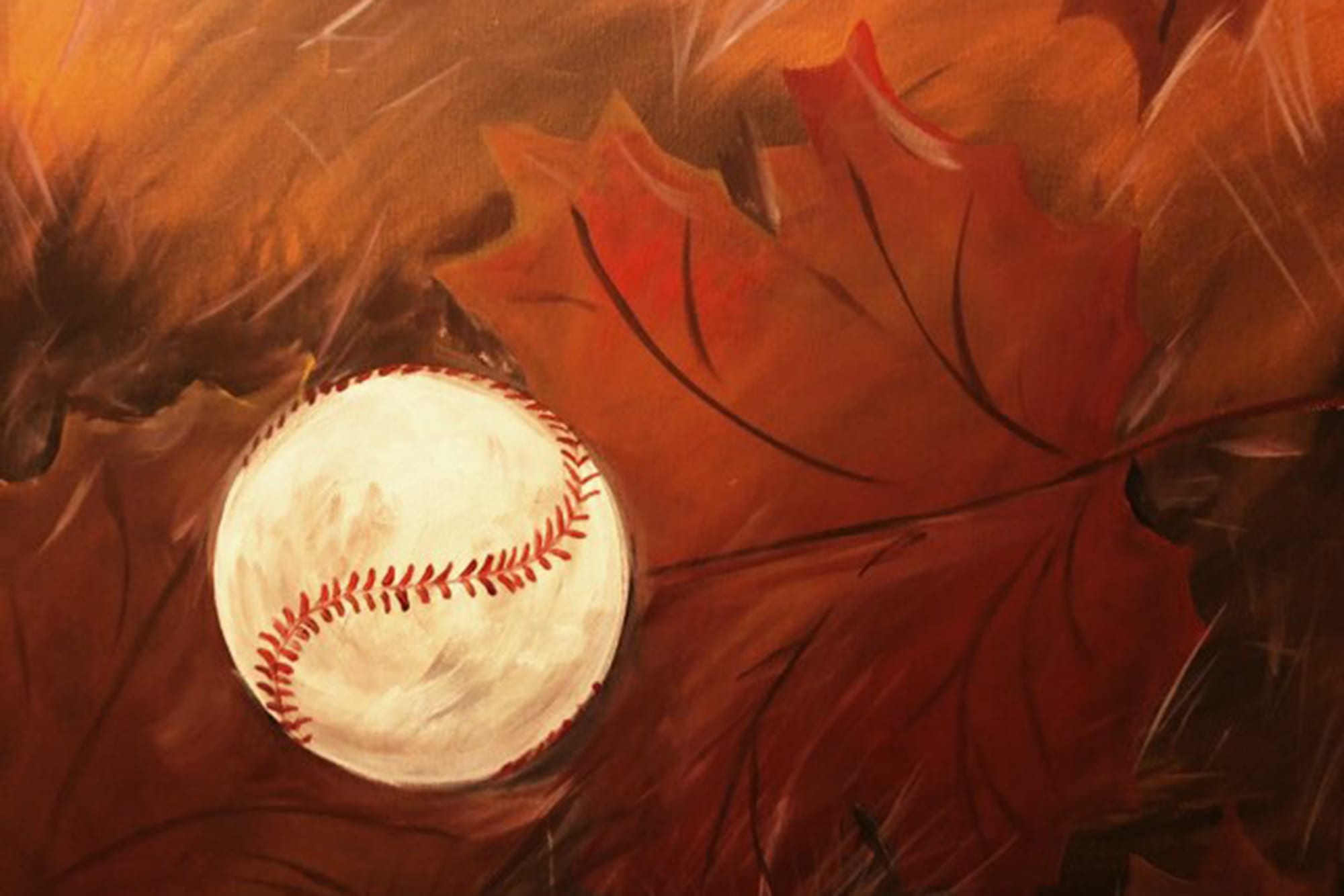 Art at the Museum painting of baseball with fall foliage