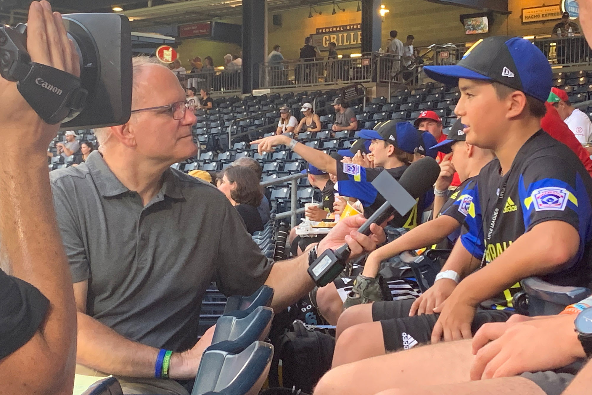 Lachlan Vella being interviewed at PNC Park