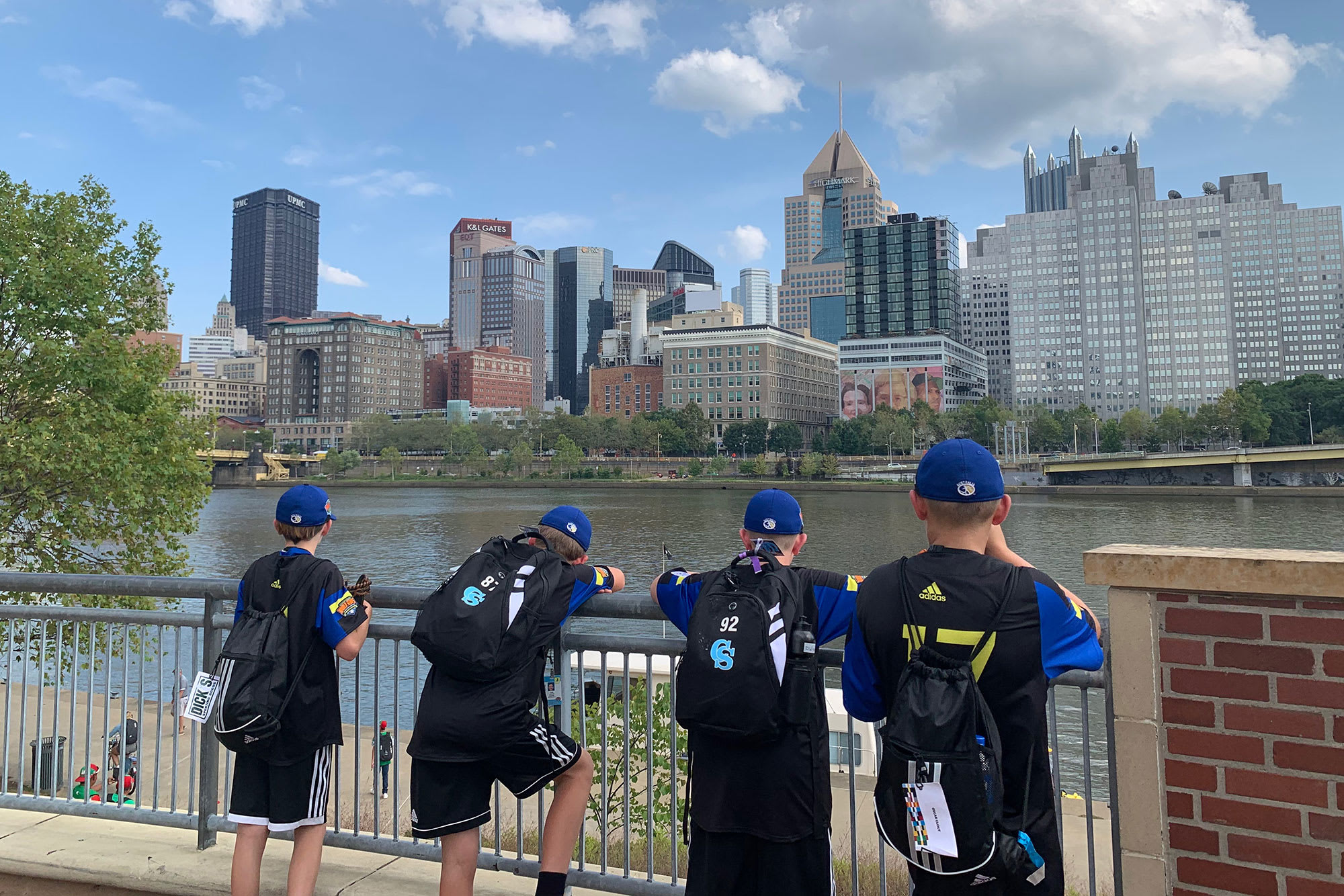 4 Australia players overlooking the river