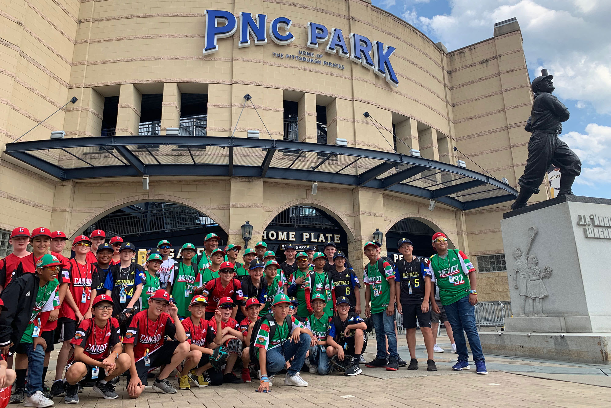 Australia, Mexico, and Canada players in front of PNC Park