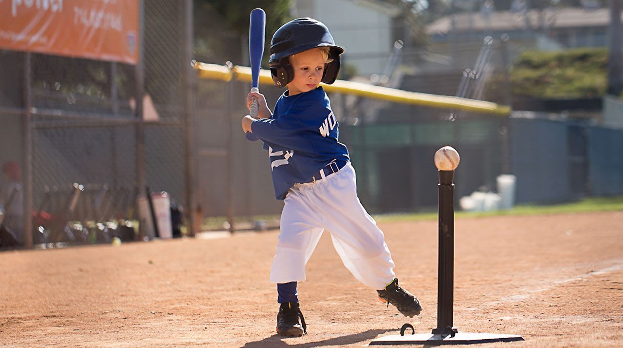 Tee ball player at bat