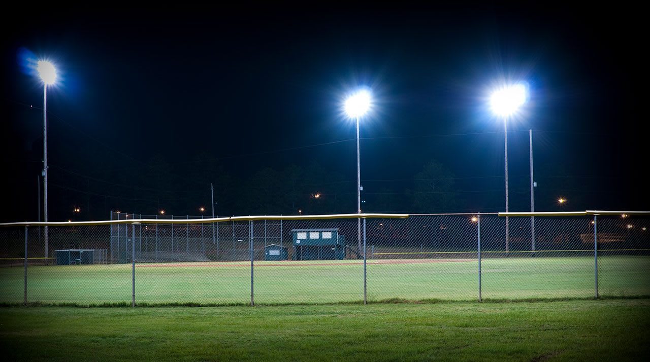 local baseball field at night