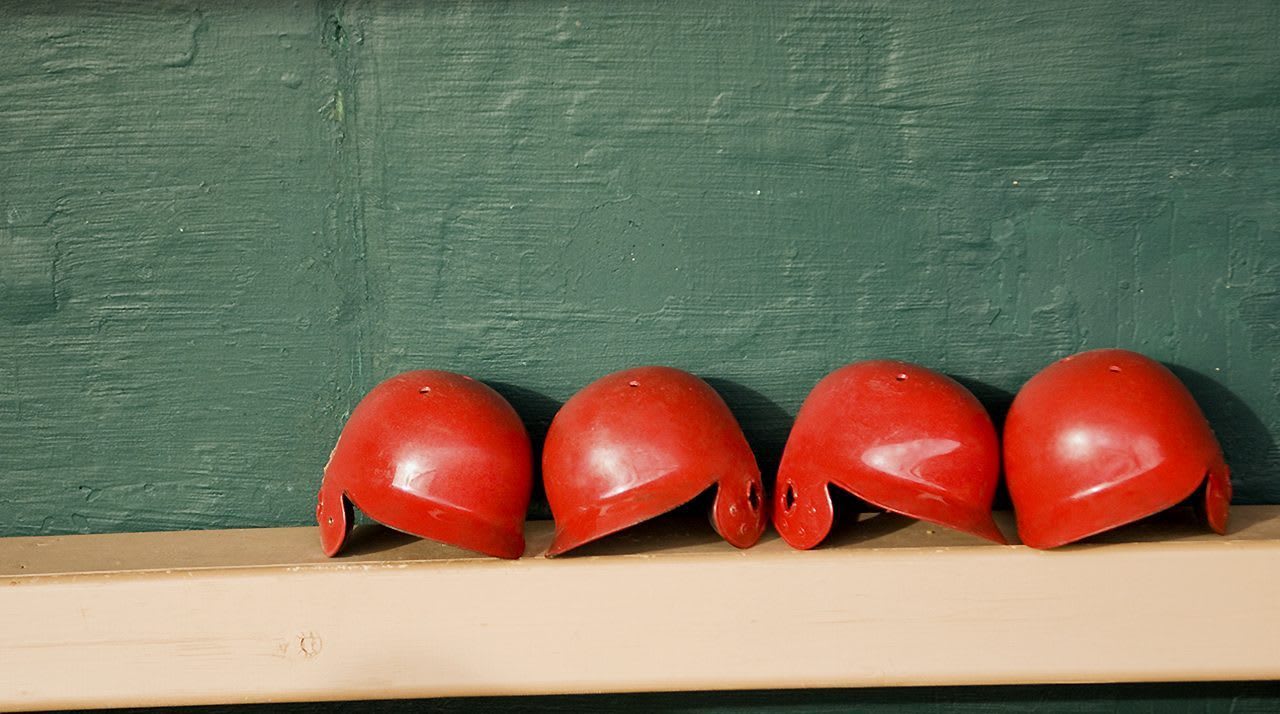 helmets on bench
