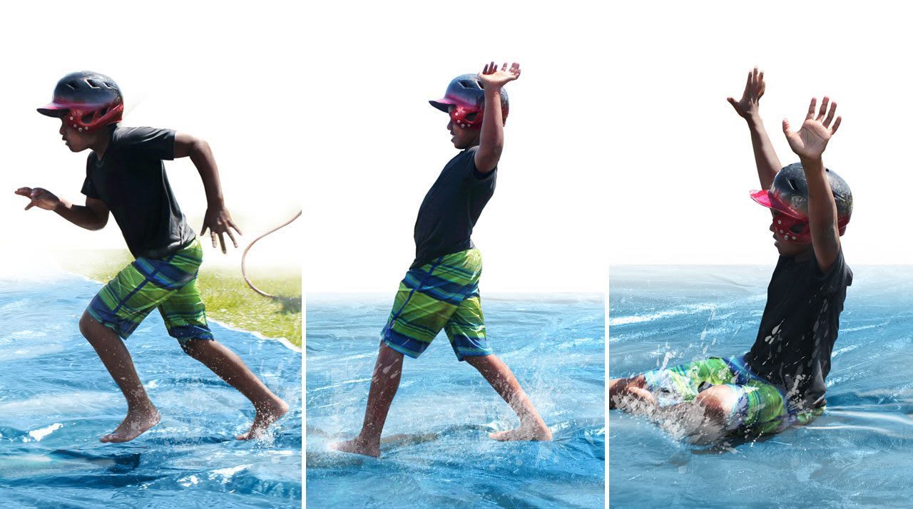 player sliding on water