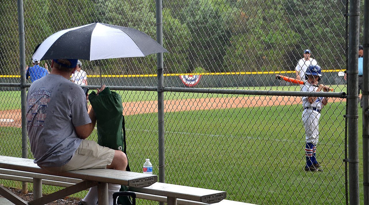 person on bench with umbrella