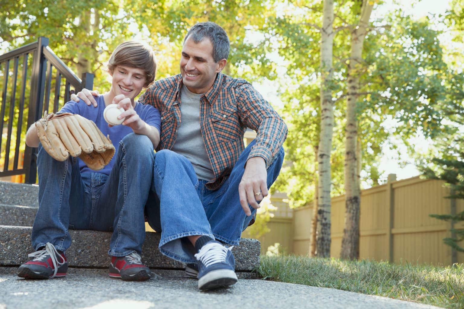 son-father-talking-steps