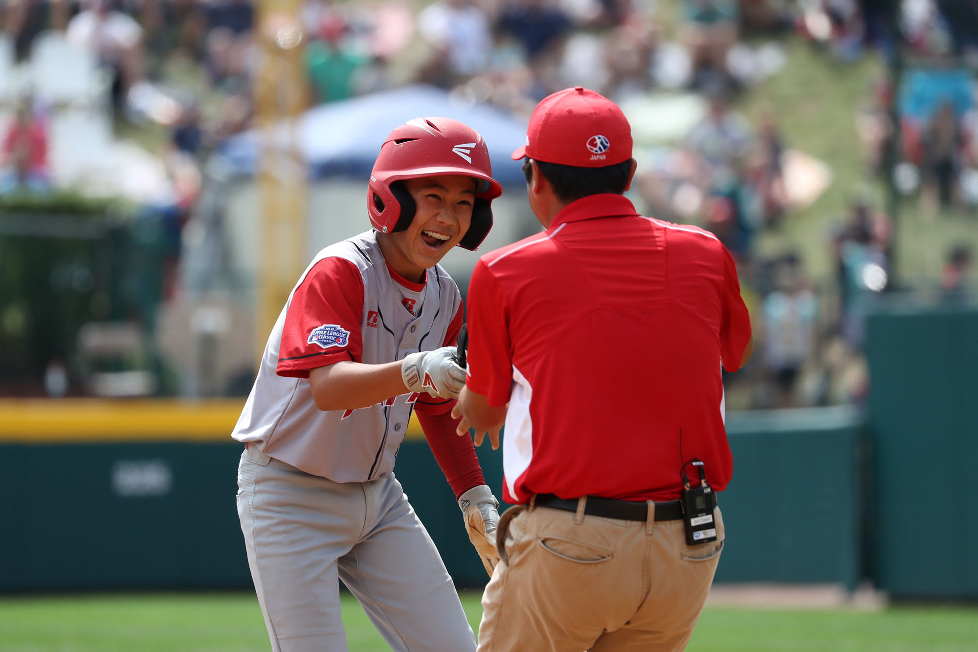 japan player and coach laughing