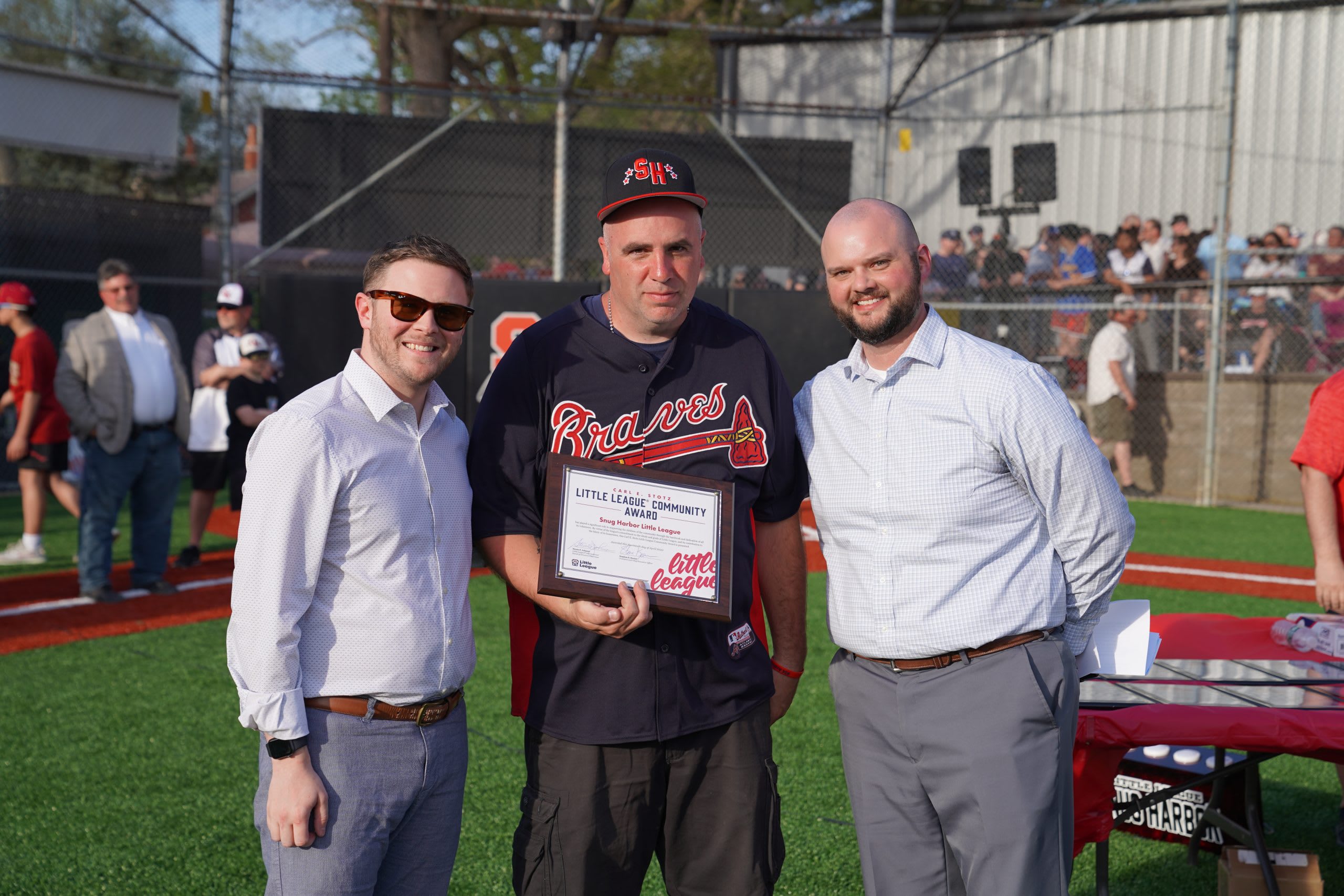 Aaron Weber, Dennis Thomson, and Brian McClintock at Snug Harbor Little League Opening Ceremonies