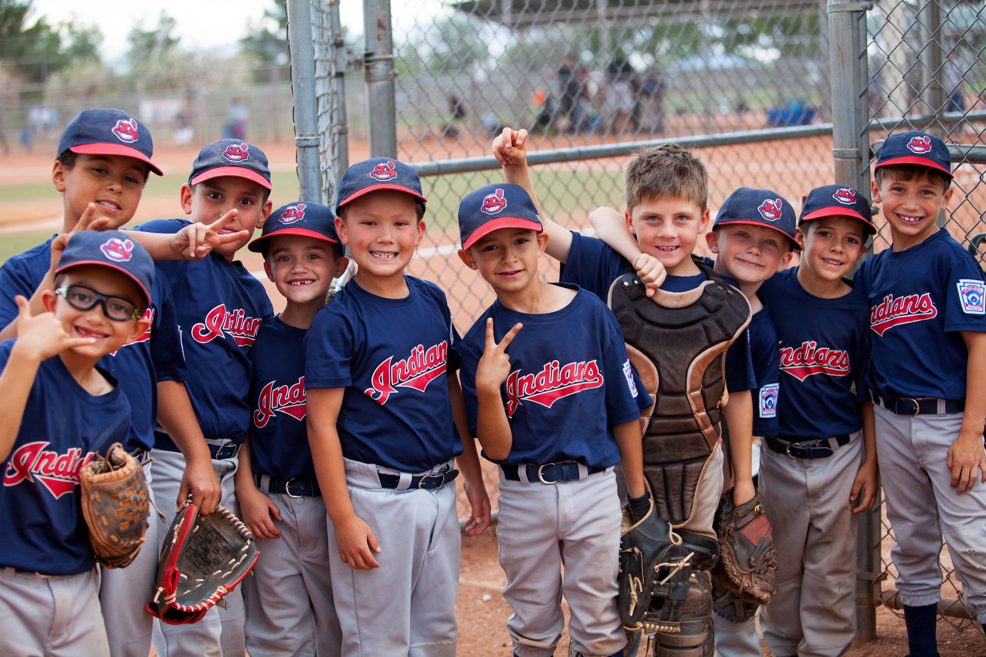 Outdoor Group Shot of Children Wearing Baseball Uniforms, Little League