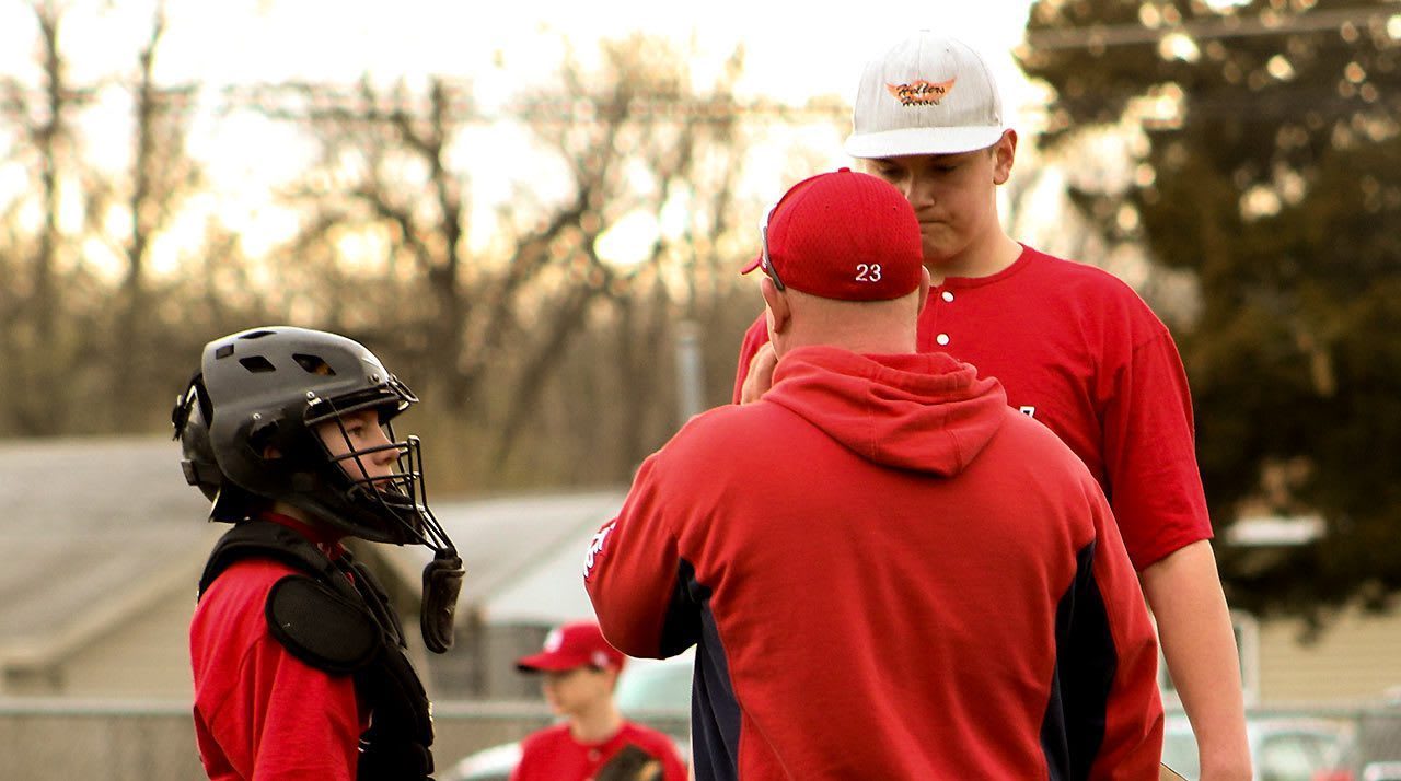 coach, pitcher, catcher mound
